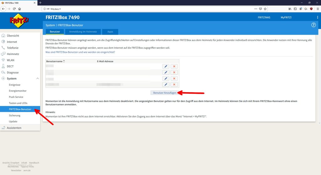 Fritzbox Benutzer hinzufügen